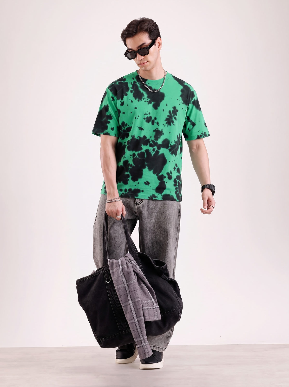 Men's Toxic Green Oversized Tie-Dye T-Shirt