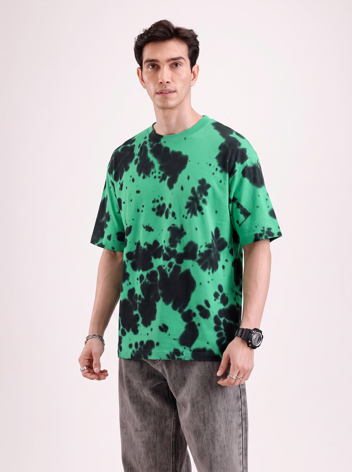 Men's Toxic Green Oversized Tie-Dye T-Shirt