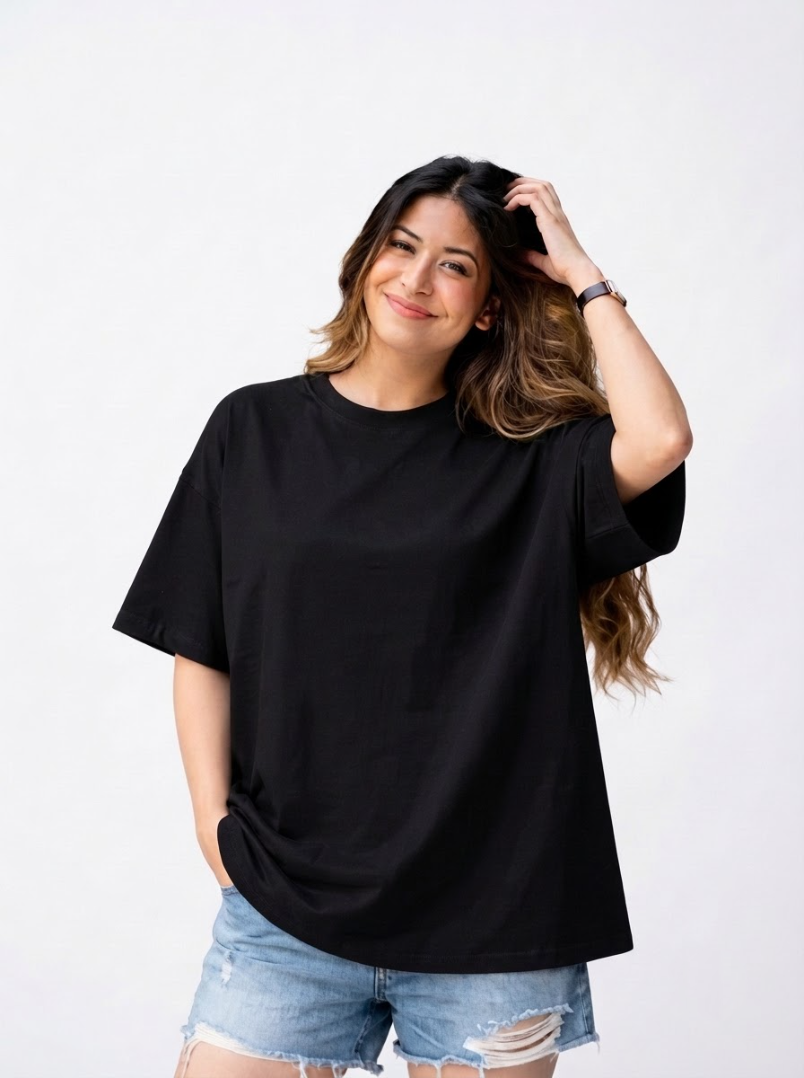 Unisex Black Terry Oversized Tee